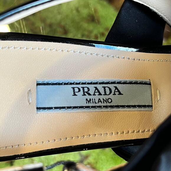 PRADA Black Patent Leather Pointed Toe Sling Backs w/bow SZ 36.5 (6.5 US) - Picture 7 of 11